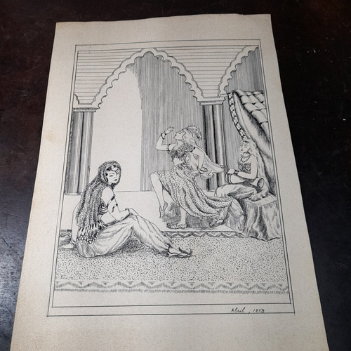 Imagem 2 de 8 de Pintura Desenho Bico De Pena Nanquim Datado 1953 Antigo