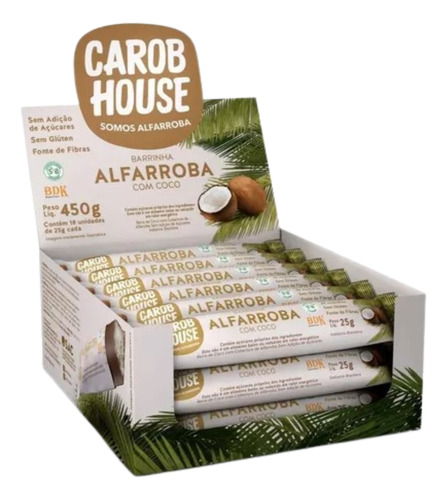Barra De Alfarroba Com Coco Carob House 450g Com 18un