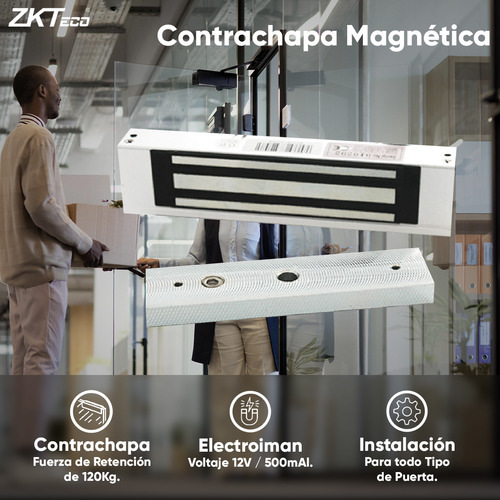 Zkteco Lm120 Contrachapa Magnética De 120 Kg Modelo Lm-1805 Para Puertas De Madera, Vidrio O Metal / Requiere Alimentación A 12vdc Y Conexión Nc Desde Su Sistema De Control De Acceso