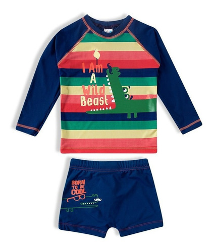 Imagem 4 de 6 de Conjunto Bebe Infantil Sunga Camiseta Praia Proteção Solar