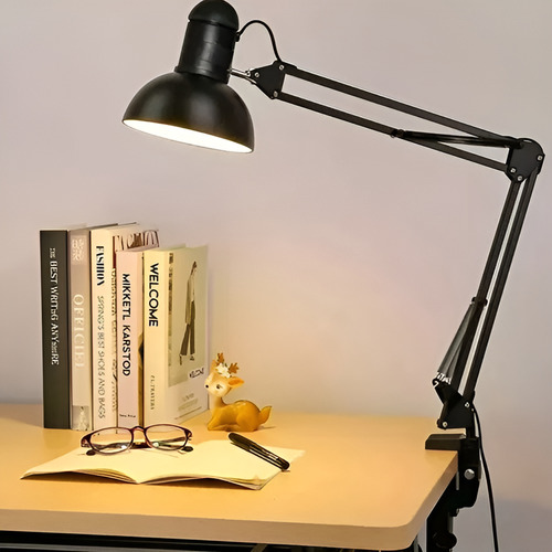 Lampara De Mesa Escritorio Metal Brazo Flexible Articulado Estructura Negro