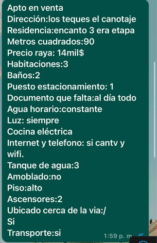 Apartamento Vent Res. Encanto Los Teques 3h 2b 1p Ref