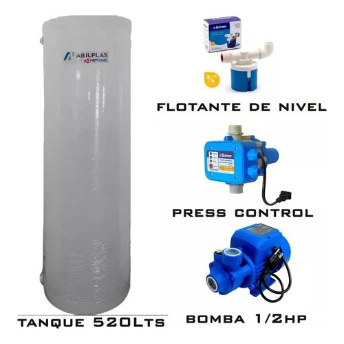 Tanque De Agua Combo Tanque Bomba Presscontrol 540lts