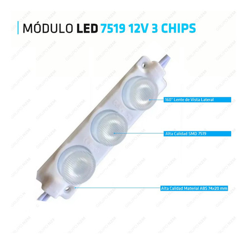 Modulo Led 7519 12v 3 Chips Carteleria Exterior Smd Pack 10 Color De La Luz Blanco Frío
