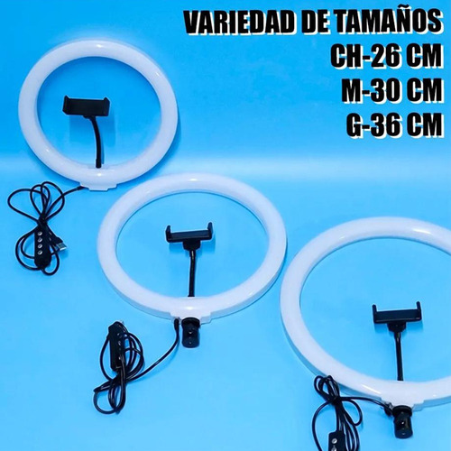 Aro De Luz Led 30cm Con Tripié De Escritorio Soporte Celular Blanco