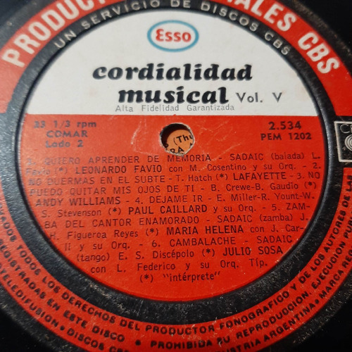 Sin Tapa Disco Cordialidad Musical Vol 5 Cp0