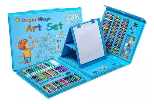 Maleta Azul 208 Piezas Dibujo Infantil Aprendizaje Arte 