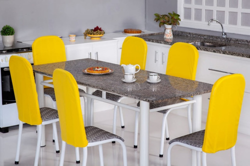 Kit 6 Capas De Encosto De Cadeiras Lc Tubolar Coloridas Cor Amarelo Desenho do tecido Liso