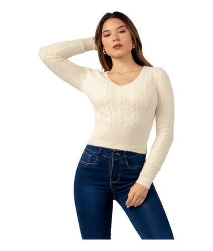 Sweater Angora Con Hilos De Brillo Color Crema