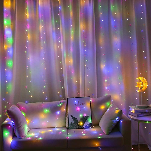 Imagen 2 de 8 de Rgb Cortinas Luz Navideña Decorativa Luz 300 Led 8 Modo 3x3m