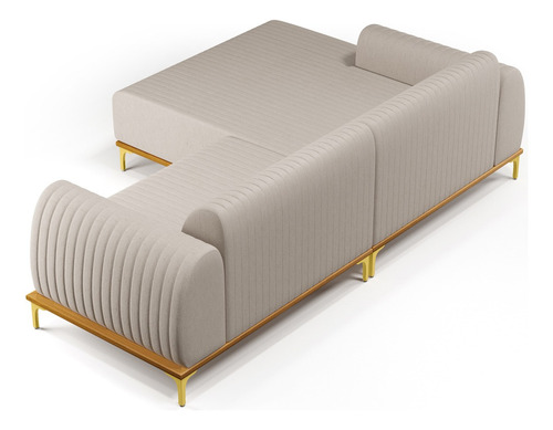 Sofá 3 Lugares com Chaise Esquerdo Para Sala de Estar Molino 245cm D02 Linho Bege C-107
