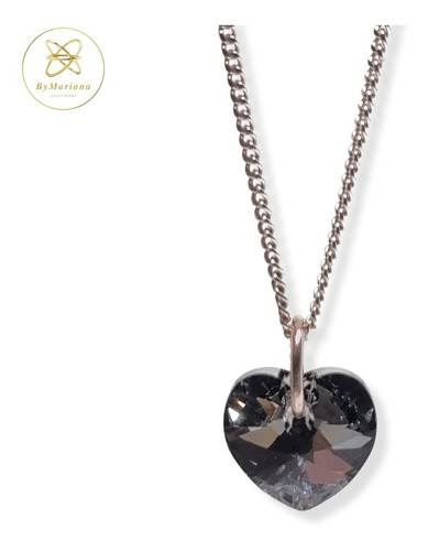 Imagen 4 de 7 de Cadena Plata Con + Corazon Cristal Swa Humo 10mm