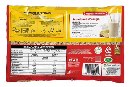 Avena Granvita Hojuela Tradicional En Bolsa 400g