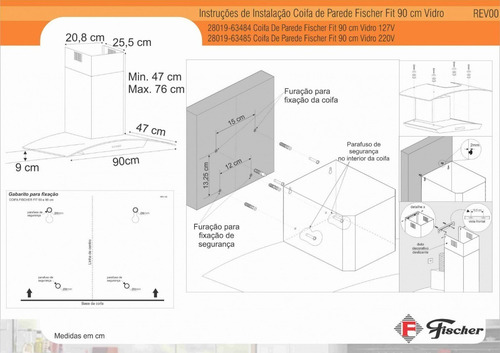 Imagem 6 de 7 de Kit Fit Line Fischer Coifa Parede 90cm + Cooktop 5 Bocas