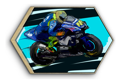 Cuadro Enmarcado Hexagonal Motociclista Pintura 60x90cm