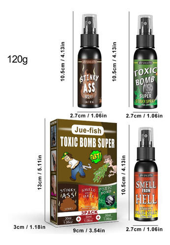 3 Peças Spray Líquido Mal Cheiro Bomba Fedor Peido Falso