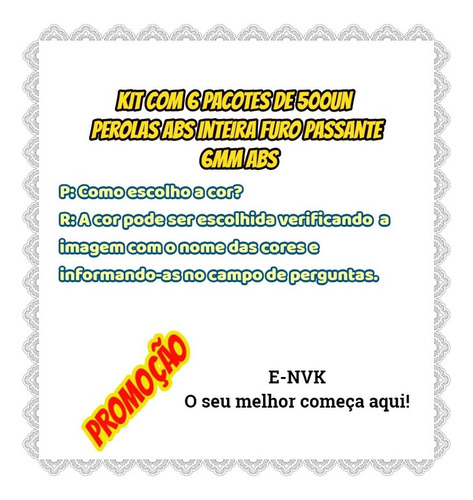 6 Pacotes De 500un Perolas Abs Inteira Furo Cor 6mm Abs