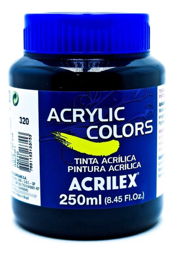 Acrílico artístico Acrilex acrylic colors preto brilhante de 1 de 250mL  -  250mL