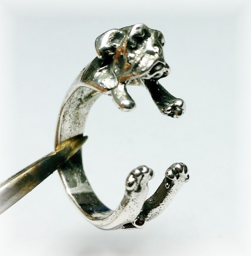 Perro Pug Anillo Plata 925 Diseño Ajustable 