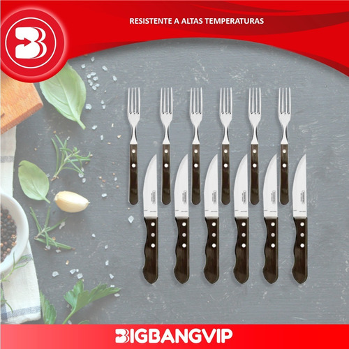 Imagen 3 de 6 de Set 6 Cuchillo + 6 Tenedor Tramontina Polywood Jumbo Asado