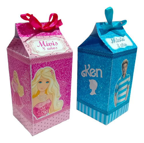 Cajitas Milk ×20 Barbie Y Ken Personalizadas 