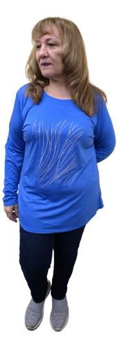 Remera Algodon Spum Mangas Largas, Con Strass T 2 A 8