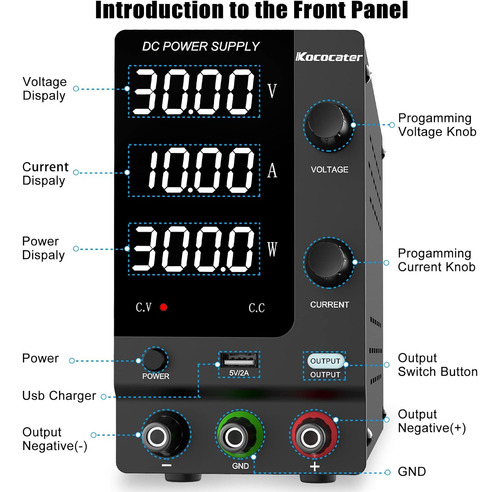 Ikococater Fuente De Alimentación Cc Variable 30v 10a Con In