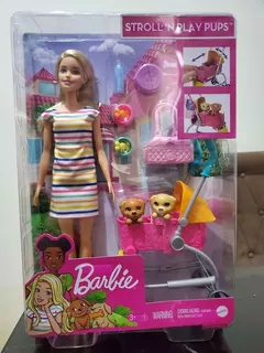 Barbie Carriola De Perritos Accesorios, Muñeca +2 Cachorros