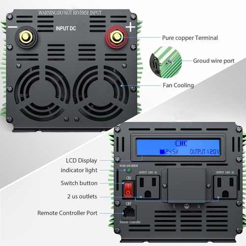 Imagen 3 de 8 de Inversor De Corriente 3000w/6000w 24vdc 120vac Ei