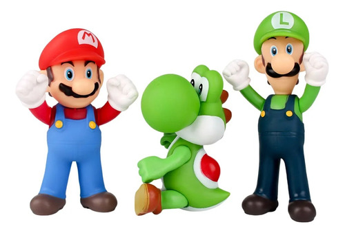Set 3 Figuras Articulada Super Mario Bross Luigi Yoshi 13cm