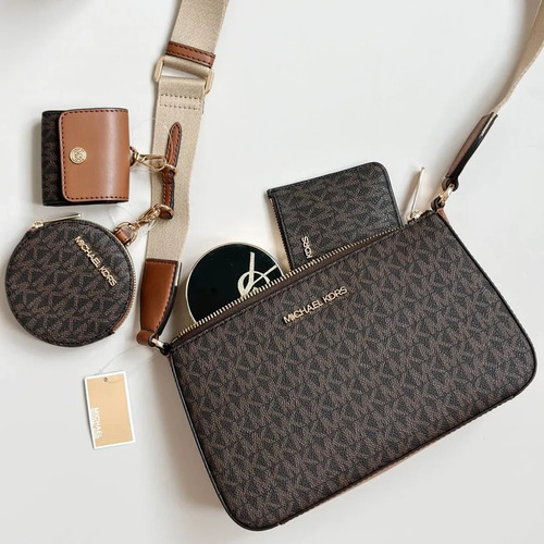 Bolsa Michael Kors Original Jet Set Logo Brown + Airpod Case