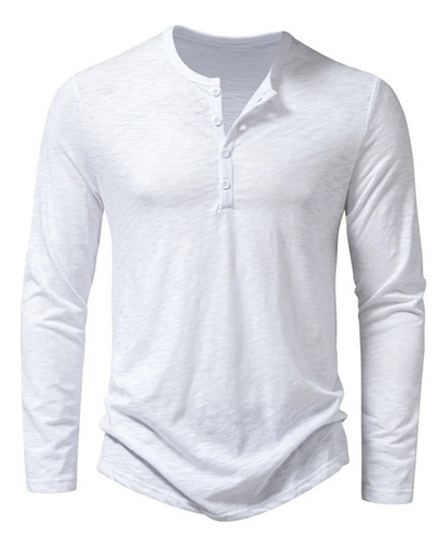 Camisa Con Botones Algodón For Hombre, Manga Larga Botones