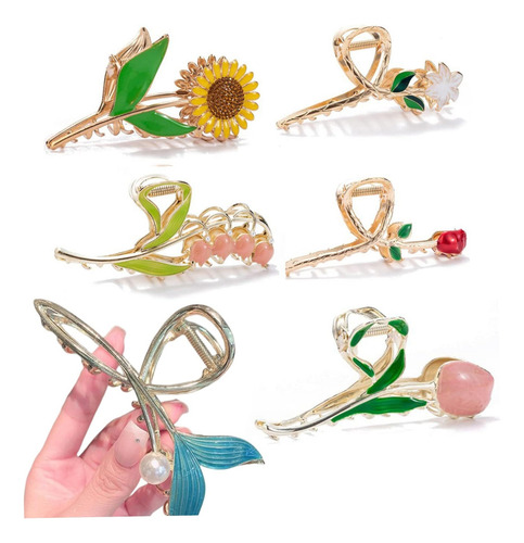 Pinzas Para El Cabello Con Flores, Pinzas Para El Cabello