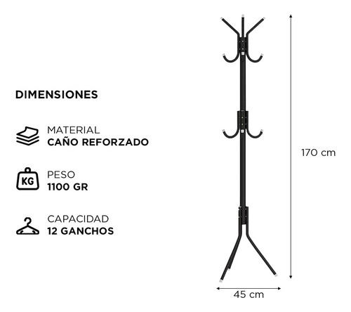 Perchero De Pie Vertical Reforzado Hogar 12 Ganchos Ropa