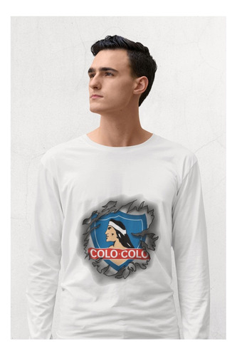 Polera Larga Colo Colo Futbol Indio Escudo Algodon Estampado