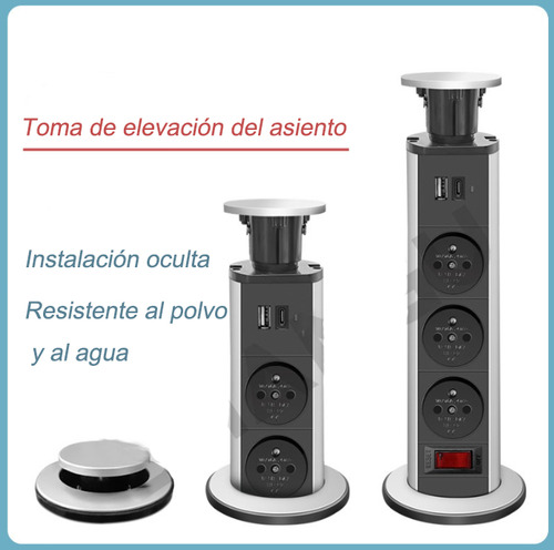 Tomacorrientes 3 Enchufes 2usb Retráctil Muebles Impermeable