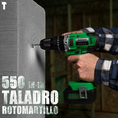 Imagen 5 de 9 de Taladro Rotomartillo Anirona 1/2 Con 2*3.0ah Batería Litio