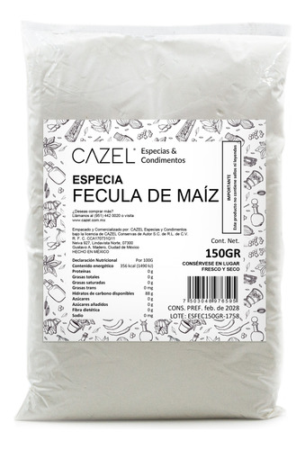 Fécula Almidón De Maíz Nacional  150g