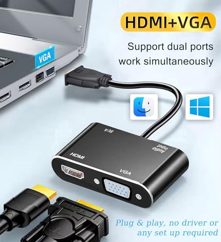 Adaptador Vga A Hdmi+vga Para Monitores Duales, Vga A Vga,
