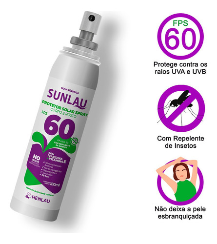 Protetor Solar Spray Repelente Sunlau Fps 60 100ml Icaridina