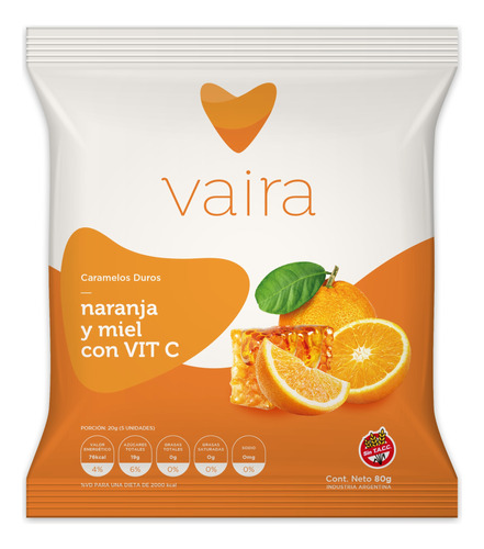 Caramelos Vaira Duros Naranja Y Miel Con Vit C  X 80 G