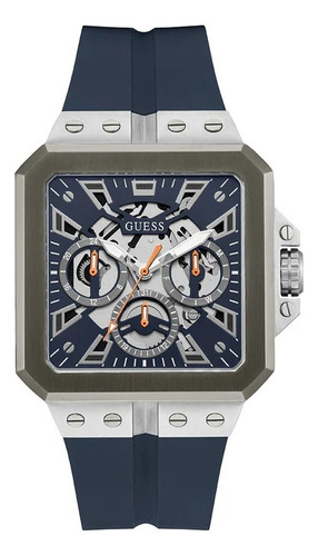 Reloj Guess Gw0637g1 Hombre Leo Correa Azul Bisel Plateado Fondo Azul
