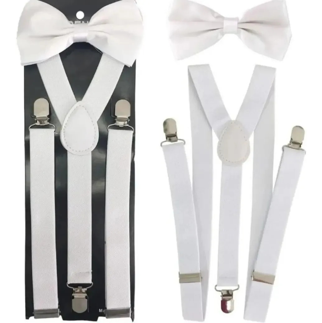 Kit Suspensório E Gravata Borboleta Adulto Cores Diversas Cor Branco