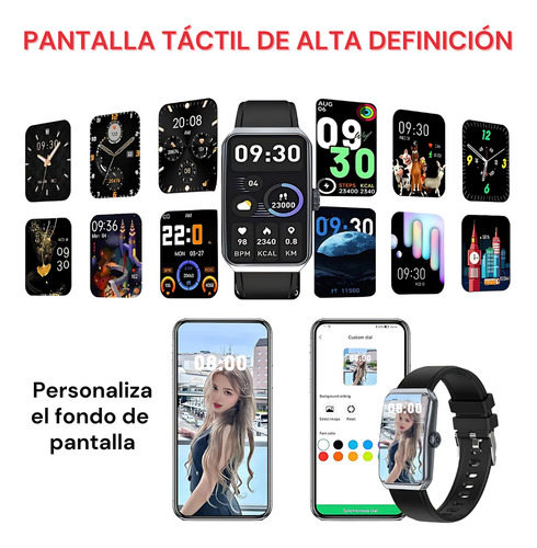 Smartwatch Reloj Inteligente Bluetooth 1.47'' Malla Silicona Plateado Negro Negro Negro
