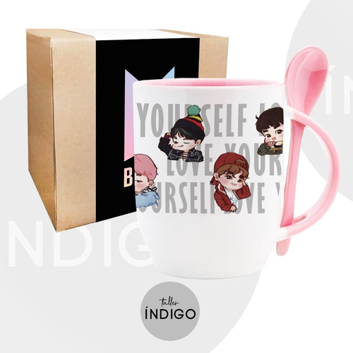 Mug  Bts + Cuchara + Empaque Artesanal Personalizado