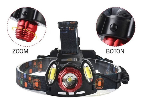 Imagen 6 de 10 de Linterna Led Minero Zoom Vincha T6 + Cob Recargable Usb 12v