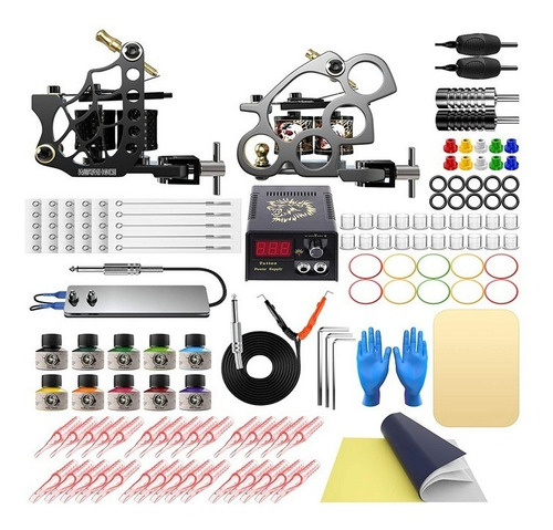 Imagen 2 de 8 de Kit Tatuaje Tattoo Profesional Completo 2 Maquinas F27