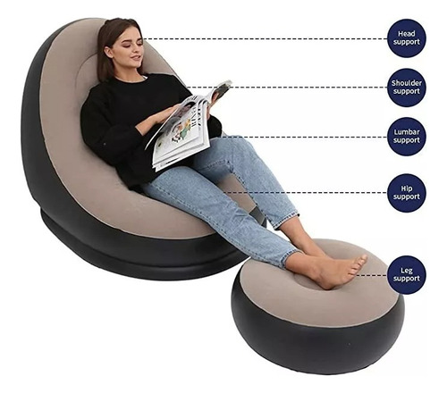 Sillón Inflable Puff Tumbona Con Reposa Pies