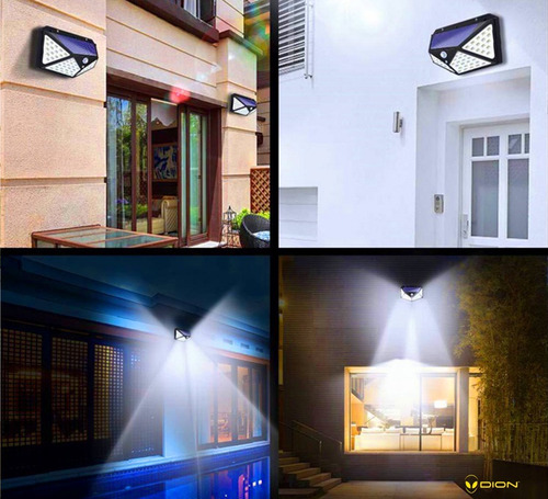 Imagen 2 de 6 de Lampara Solar 100 Led Exterior De Pared Sensor De Movimiento