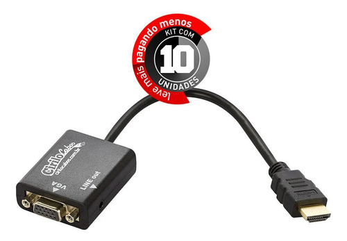 Cabos Conversor Hdmi Para Vga Com Áudio 20 Cm - Kit 10